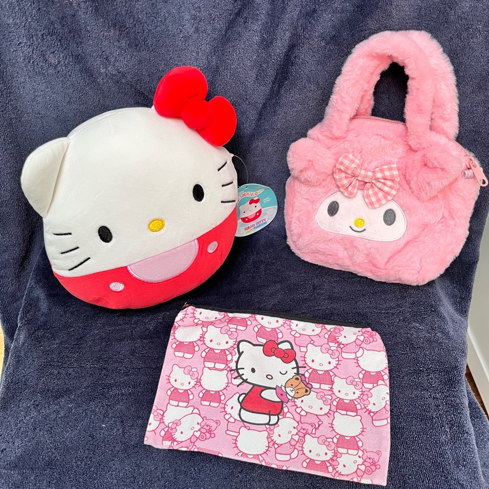 Hello Kitty Squish-mellow /  My Melody Plush Bag  / Hello Kitty Storage Bag NWT